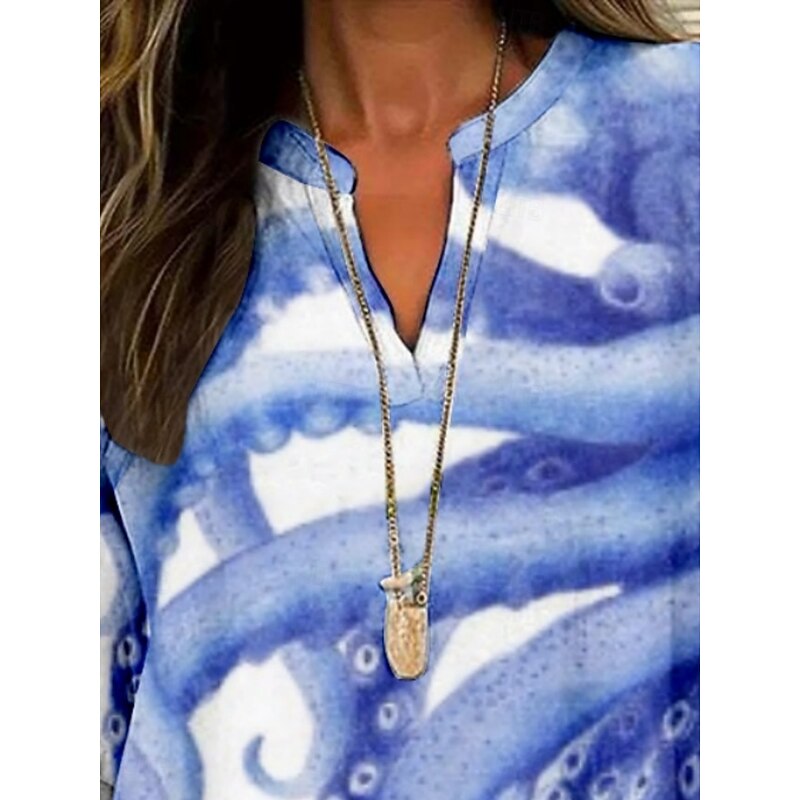 Women's Blouse Graphic Stylish Modern Long Sleeve V Neck Regular Tops Daily Holiday Print Black Blue Summer2