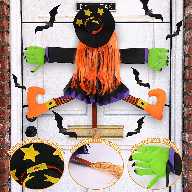 Halloween Crashing Witch Decoration - Outdoor & Indoor Hanging Decor for Yard, Garden, Tree, Door, Porch, or Pillar - Weather-Resistant Funny Witch Crashing into Tree Party Decoration2
