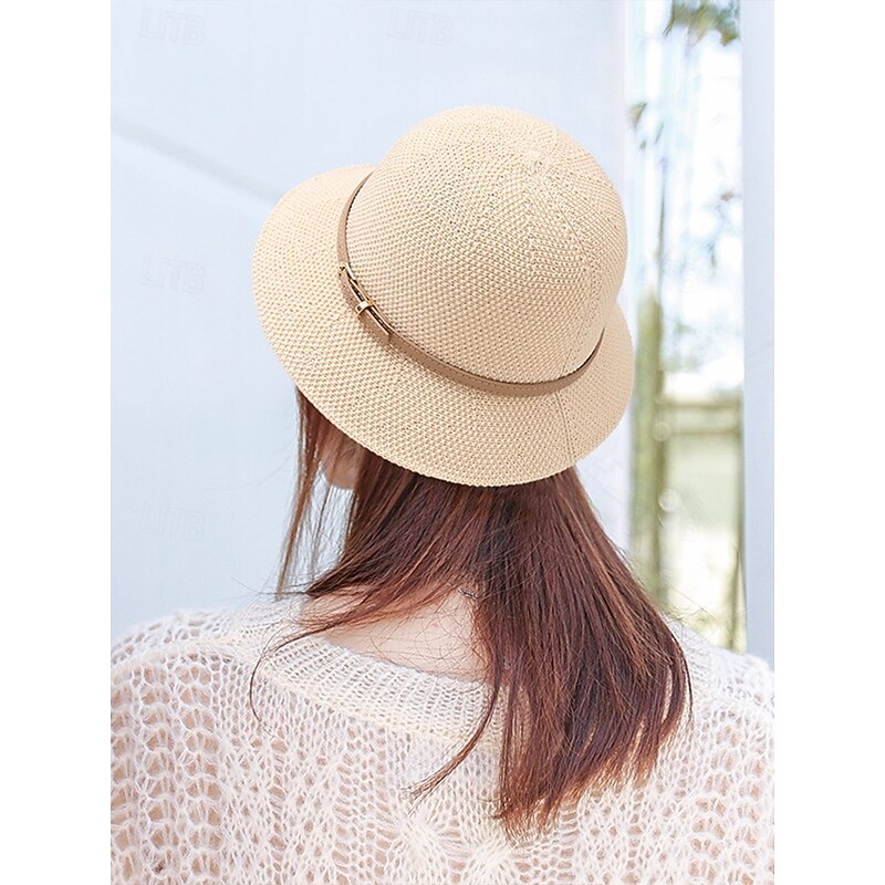 Women's Foldable Wide Brim Polyester Sun Hat with Buckle Detail - Packable Summer Beach Hat for Travel, Gardening and Outdoor Activities3