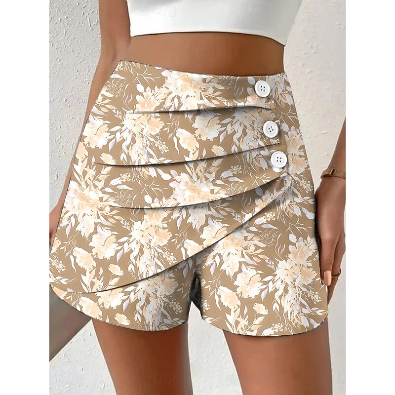 Women's Chinos Shorts Vacation Vintage Ethnic Style Short High Waist Floral Graphic Pleated Micro-elastic Vacation Street Daily Robin's Egg Blue Yellow Red Green Summer Spring Regular Fit2