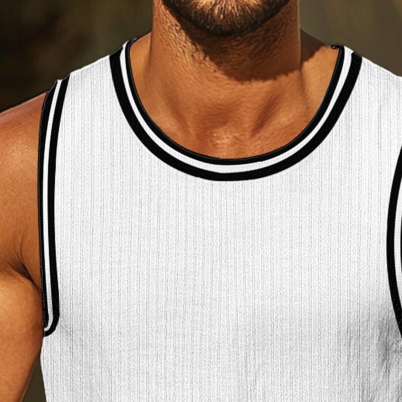 Men's T Shirt Muscle Shirt Short Sleeve V Neck Summer Plain Textured Fashion Classic Casual Plain Street Casual Sports Black White Red Top Tee for Men2