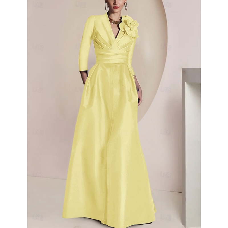 A-Line Mermaid Sheath Mother of the Bride Dress Elegant Vintage Party Jewel Neck V Neck Floor Length Chiffon 3/4 Length Sleeve Half Sleeve with Ruched Draping Split Front 6