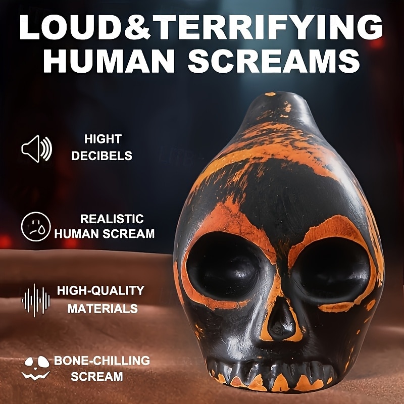 Handmade Aztec Death Whistle - Ceramic Skull-Shaped Wind Instrument Replica, Antique Yellow with Black & Orange Accents - Battery-Free Home Defense & Wild Beast Deterrent, Unique Gift for History Buff4