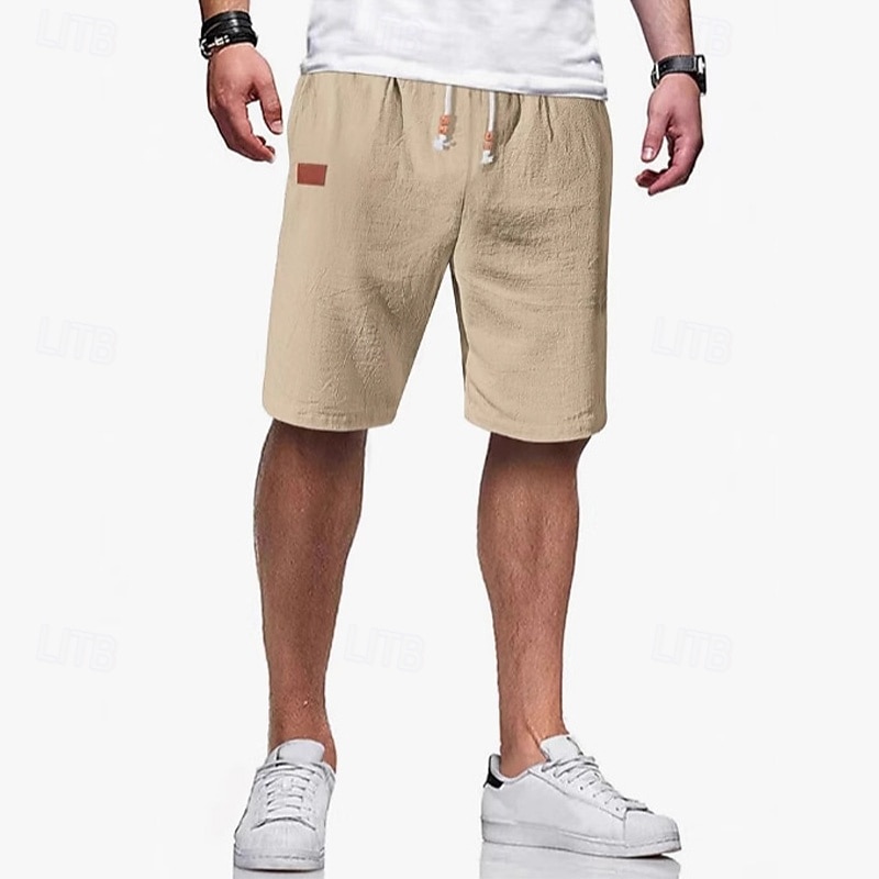 Men's Shorts Linen Shorts Summer Shorts Beach Shorts Drawstring Elastic Waist Plain Comfort Breathable Knee Length Outdoor Daily Beach Vacation Classic Style Black White