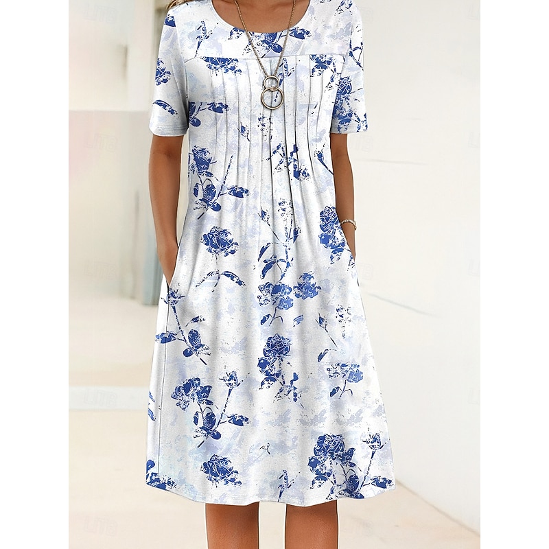 Women's Midi Dress Shift Dress Summer Dress Vacation Casual Daily Regular Fit Floral Graphic Half Sleeve Crew Neck Red Blue Purple Green Summer Spring