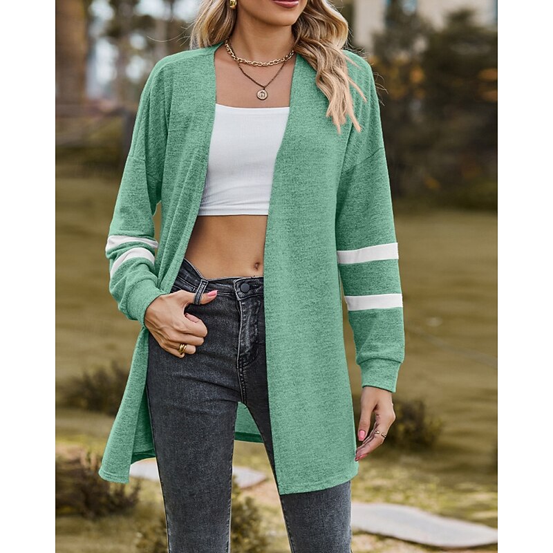 Women's Cardigan Fashion Soft Solid Color Ribbed V Neck Knitted Long Sleeve Regular Tops Knit Outdoor Holiday Going out Black Pink Fall Winter2