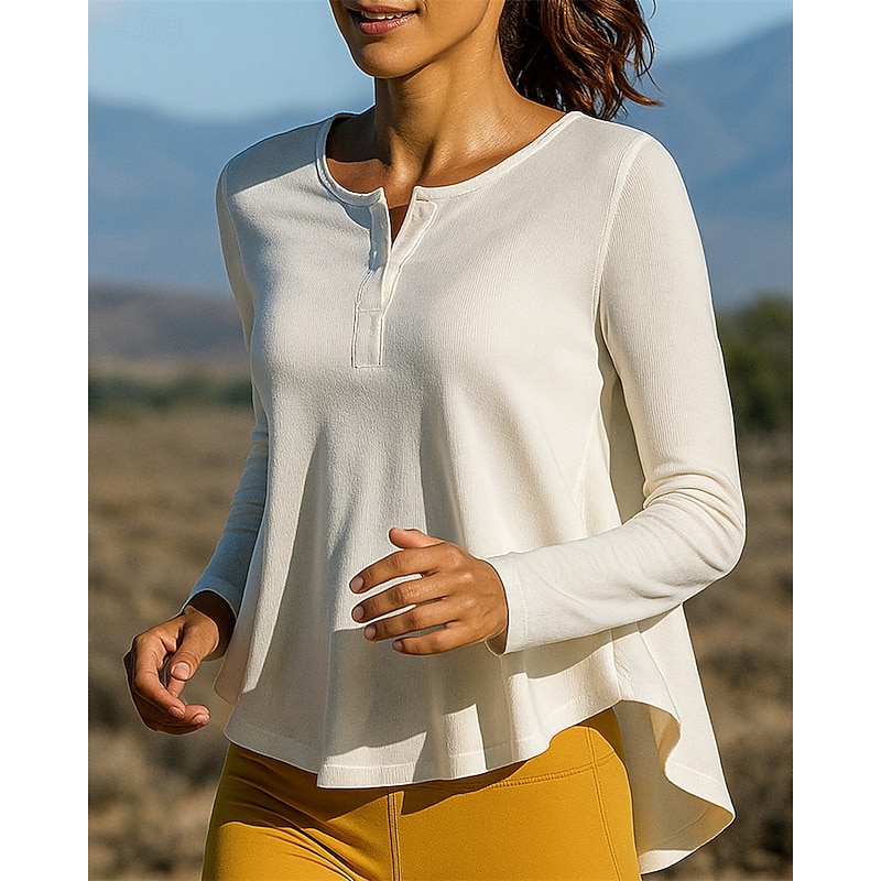 Women's Running Top Running Shirt Buttons Long Sleeve Tee Tshirt Solid Colored Quick Dry Lightweight Elastic Breathable Tennis Golf Running Sportswear Activewear Black White Pink