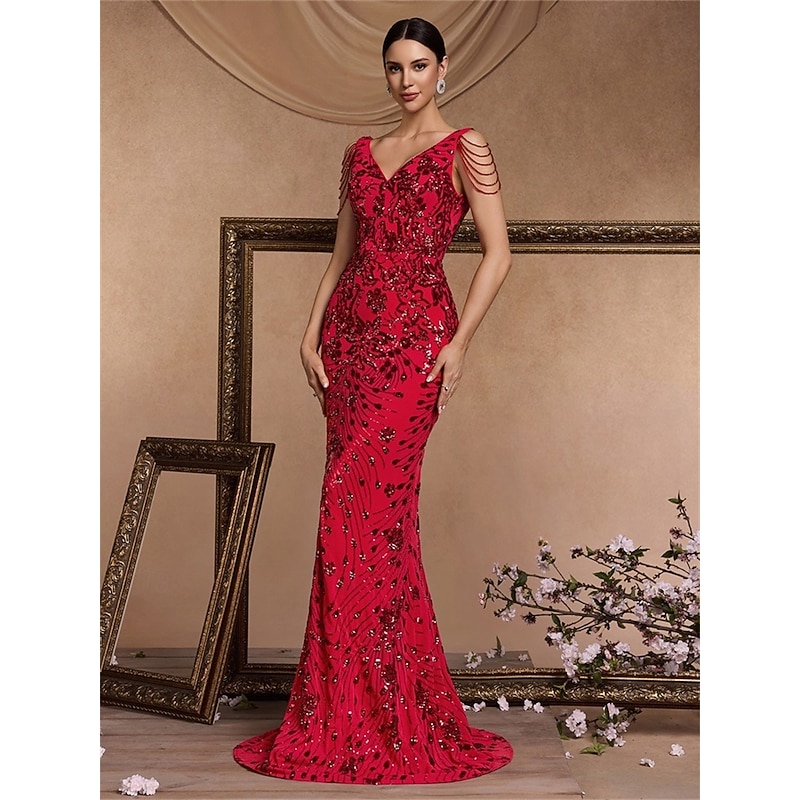 Mermaid / Trumpet Quinceanera Dresses Elegant Dress Formal Wedding Floor Length Sleeveless Sweetheart Polyester V Back with Sequin4