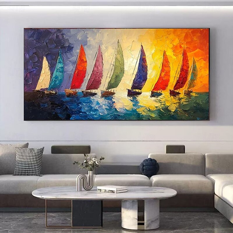 large Abstract Ship paintings Hand painted Boat Landscape Oil Paintings On Canvas Wall Art Decoration Modern Abstract Ship Pictures For Home Decor Rolled Frameless Unstretched Painting2