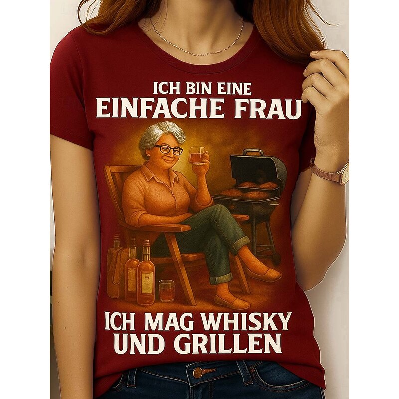 Women's T Shirt Graphic Letter Vintage Stylish Classic Short Sleeve Crew Neck Round Neck Regular Tops Daily Weekend Print Black Red Blue Green Summer Spring2