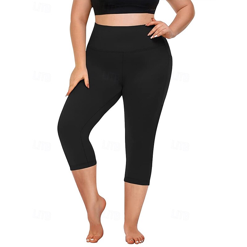 Women's pilates leggings Capri Leggings sport pants Pocket Lightweight Pilates Gym Running Capri Leggings Solid Color Dark Grey Black Army Green Plus Size Sports Activewear Micro-elastic2