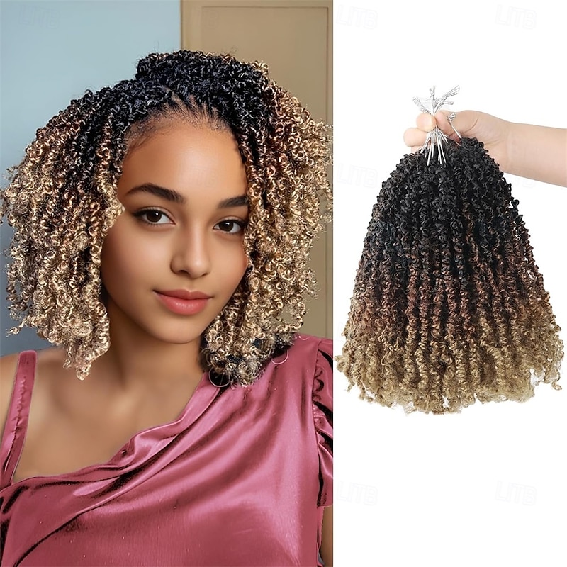 Crochet Hair Yaki Pre-looped Twist Brown Spring Mini Crochet Hair 8 Inch 9 Packs Passion Twist With Curls Synthetic Braiding Hair Extensions
