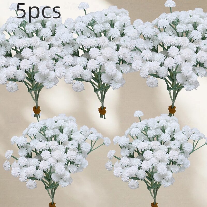 5 Bundles Artificial Gypsophila Bouquet, Fake Plastic Wedding Flowers, Soft Touch Home Table Decoration Floral Arrangement, Multi-Color3