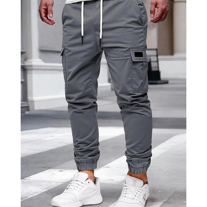 Men's Cargo Pants Trousers Drawstring Elastic Waist Multi Pocket Plain Wearable Outdoor Daily Camping & Hiking Fashion Classic ArmyGreen Black4