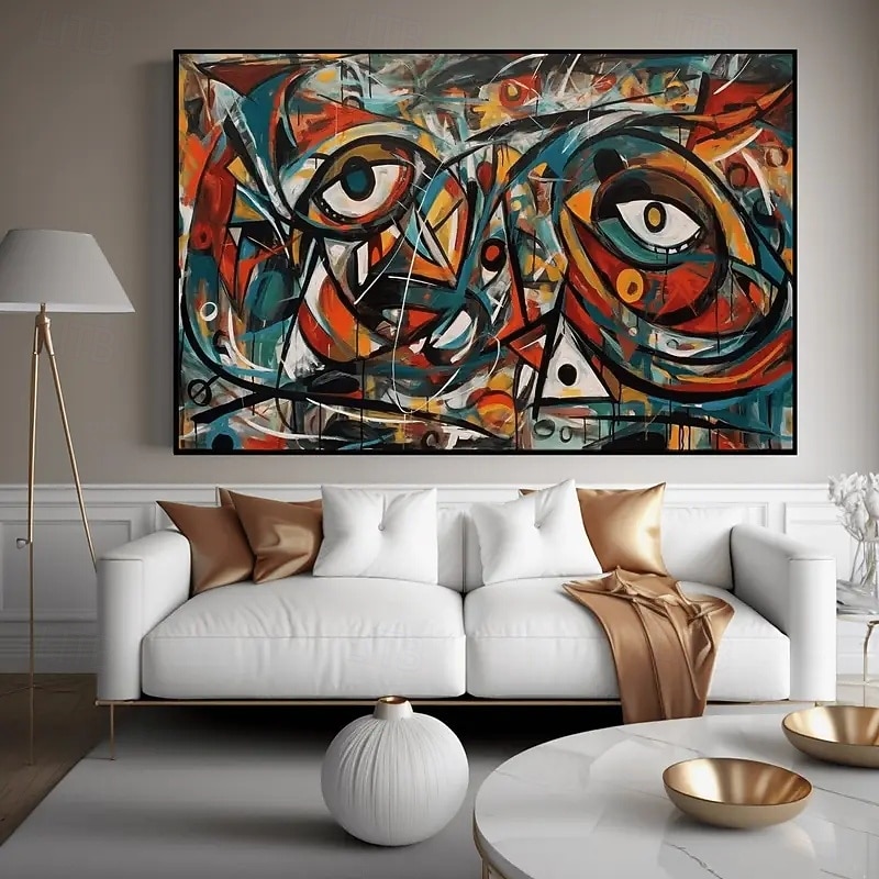 A Large Abstract Modern Art Canvas Print Unframed Picasso Style Wall Painting. Mixed Tones. No Electricity Required Decorative Poster Suitable For Living Room And Bedroom.