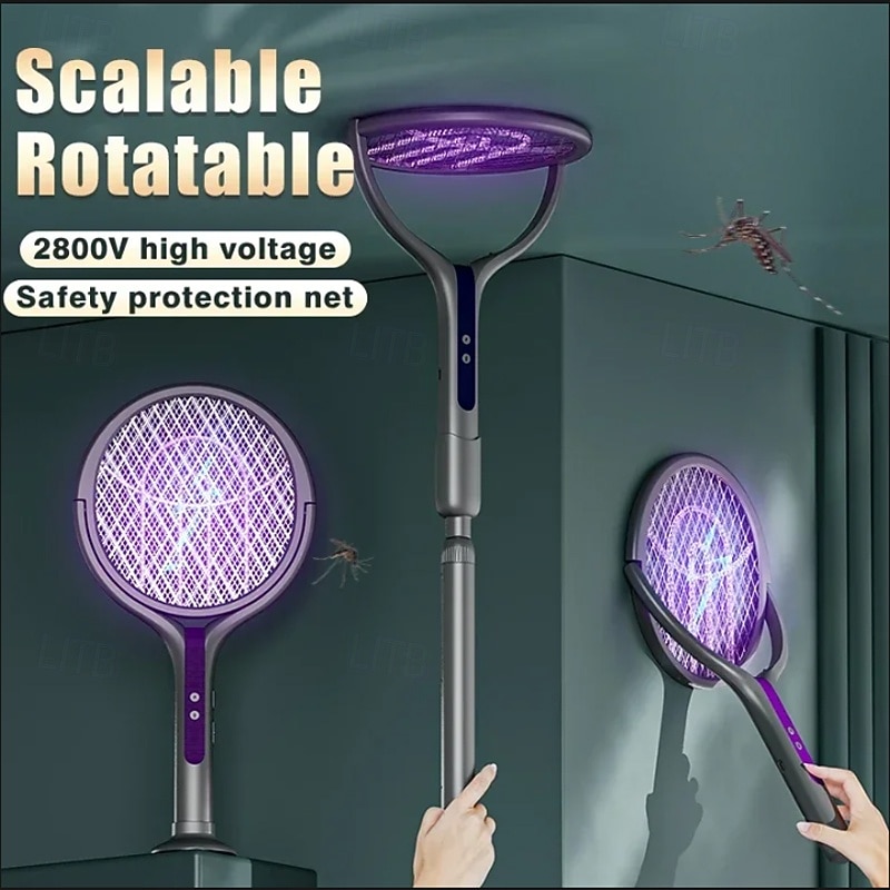 Multi functional 2-in-1 mosquito killer lamp angle retractable mosquito swatter USB rechargeable mosquito swatter bat swatter