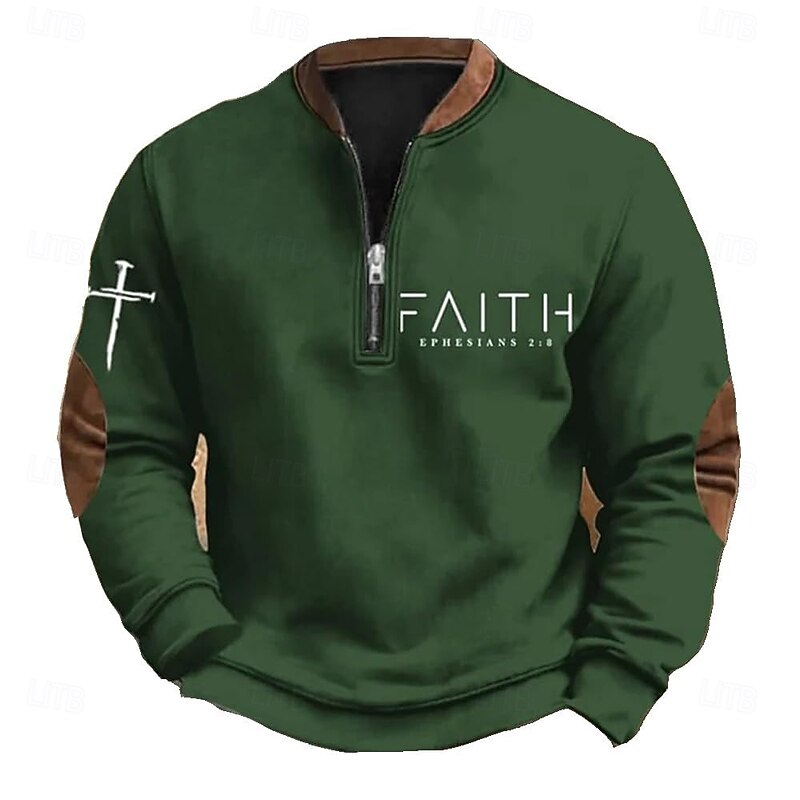 Men's Sweatshirt Quarter Zip Sweatshirt Black White Army Green Navy Blue Brown Half Zip Color Block Letter Cross Half Zip Print Sports & Outdoor Daily Holiday Polyester Vintage Streetwear Casual Fall2