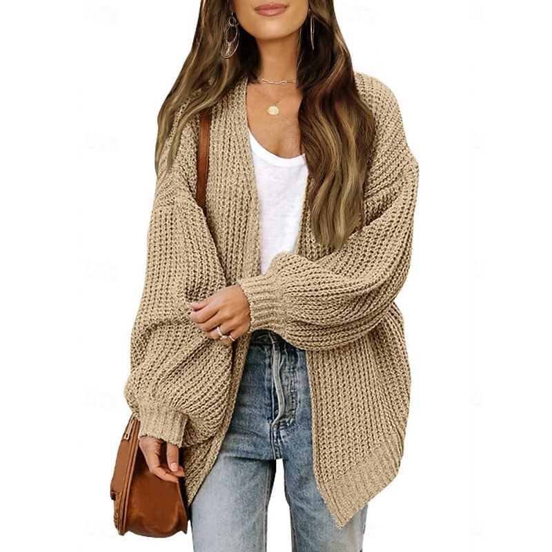 Women's Sweater Cardigan Elegant Fashion Streetwear Pure Color Open Front Knitted Long Sleeve Regular Tops Knit Outdoor Daily Weekend Black Pink Fall Winter2