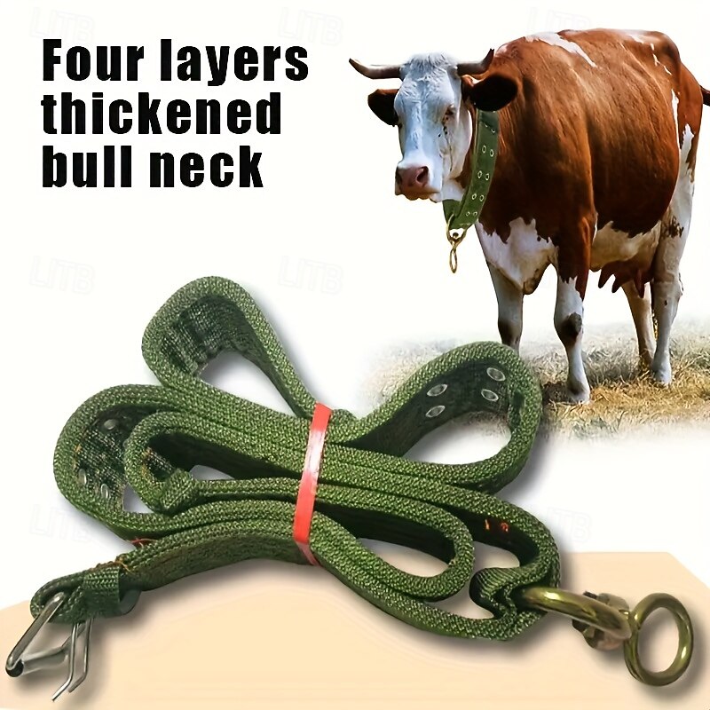 Heavy-Duty Canvas Livestock Halter, Four-Layer Reinforced Cow Neck Yoke, Strong Canvas Collar with Rope and Bolt for Cows, Sheep, Dogs, and Horses2