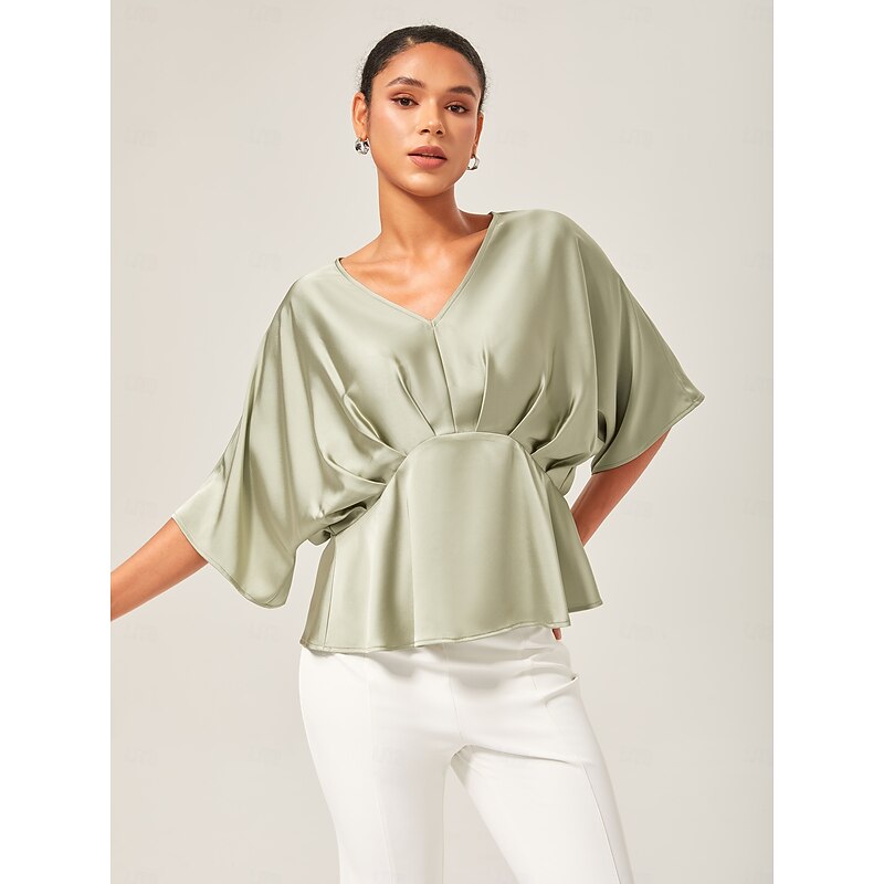 Dolman Sleeve Inverted Pleat V-Neck Top