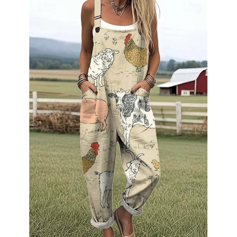 Women's Romper Active Graphic Sleeveless Buttons Vacation Street Loose Fit White Yellow Green Summer3