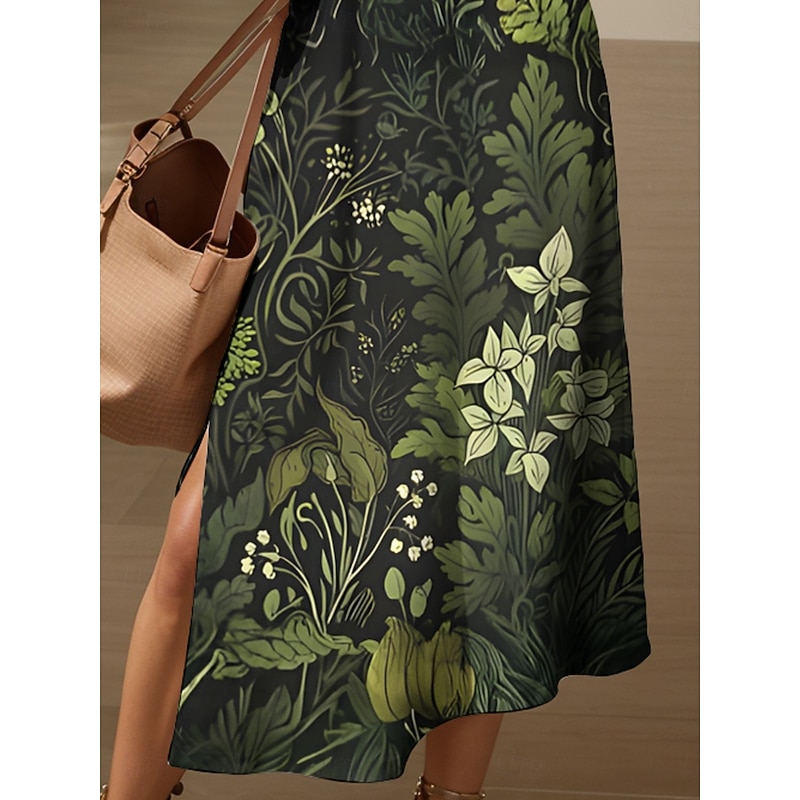 Women's Maxi Dress Knit Dress Casual Dress Sundress A Line Dress Elegant Vacation Casual Beach Regular Fit Floral Graphic Leaf Short Sleeve V Neck Red Blue Purple Green Summer Spring3