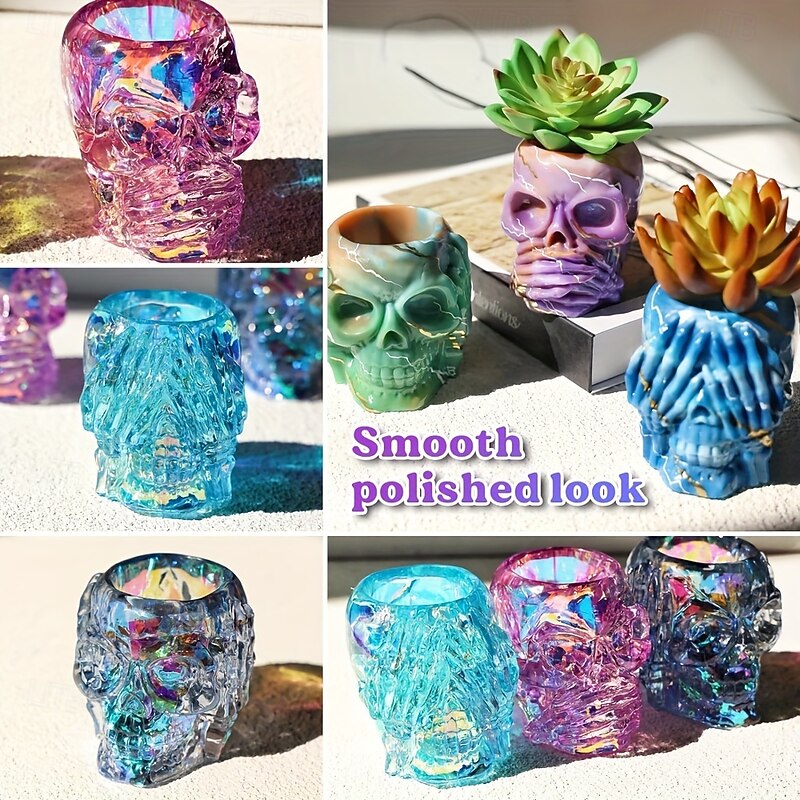 3pcs DTOHO Skull Silicone Resin Molds with Unique Eye Ear & Mouth Designs - Perfect for DIY Crafts & Home Decor Durable Silicone Material Versatile Use for Succulents & Small Plants2