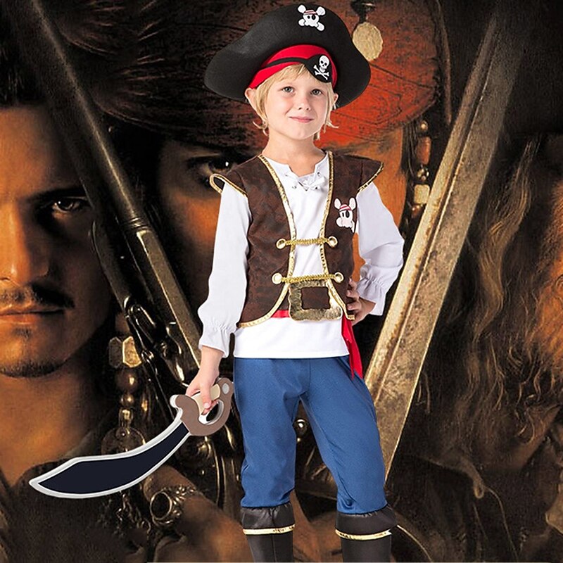 Pirates of the Caribbean Pirate Jack Sparrow Outfits Costume Adventure Movie Cosplay Movie Cosplay for Boys Kid's Halloween Performance Educational Dress Up School Event Dress Up
