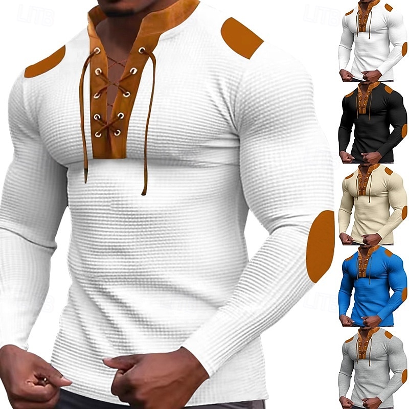 Men's Waffle Sweatshirt Black White Blue Khaki Light Grey Standing Collar Plain Drawstring Sports & Outdoor Casual Daily Streetwear Cool Sportswear Spring &  Fall Clothing Apparel Hoodies Sweatshirts