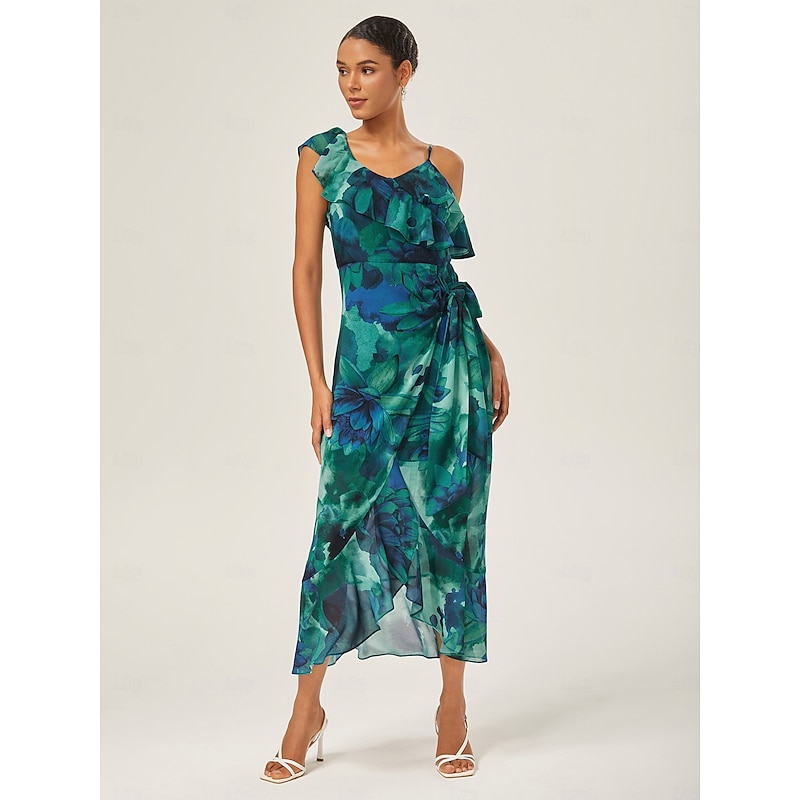 Chiffon Ruffled Tie-Front Midi Dress