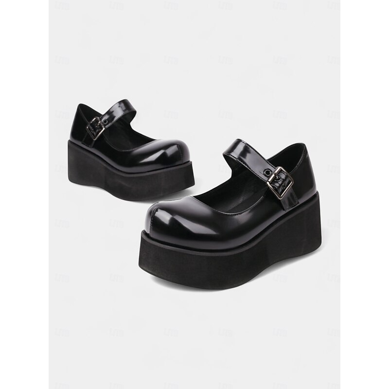 Women's Burgundy Platform Mary Jane Shoes with Buckle Strap, Chunky Retro Flats for Casual Dates and Everyday Wear3