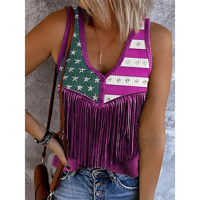 Women's Patriotic  Camisole Tank Top Flag Stylish Western Casual Sleeveless Sleeveless V Neck Crop Tops Daily Print Red Blue Purple Summer Spring2