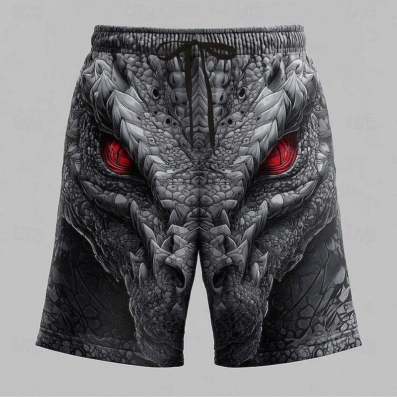 Men's Dragon 3D Dark Swim Trunks Swim Shorts Board Shorts Mid Waist Punk Gothic Holiday Streetwear Side Pockets Mesh Lining Elastic Drawstring Waist Designer Clothing Apparel
