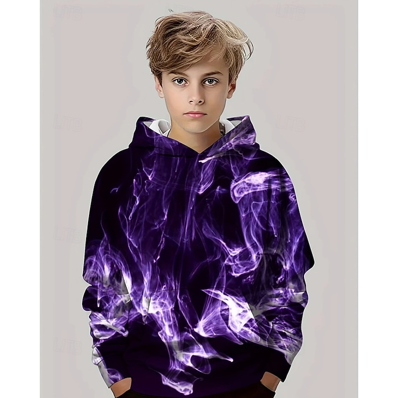 Boys' 3D Graphic Lightning Hoodie Long Sleeve Spring Fall Fashion Streetwear Kids 4-12 Years Hooded Outdoor Casual Daily Regular Fit3