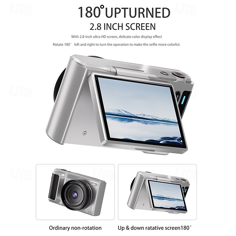 High-Definition Digital Camera 1500mAh 16X Zoom Optional  Retro 2.8 Inch Flip the Screen 64M Pixel 4K HD Video White Black Silver for Boyfriend and Girlfriend4