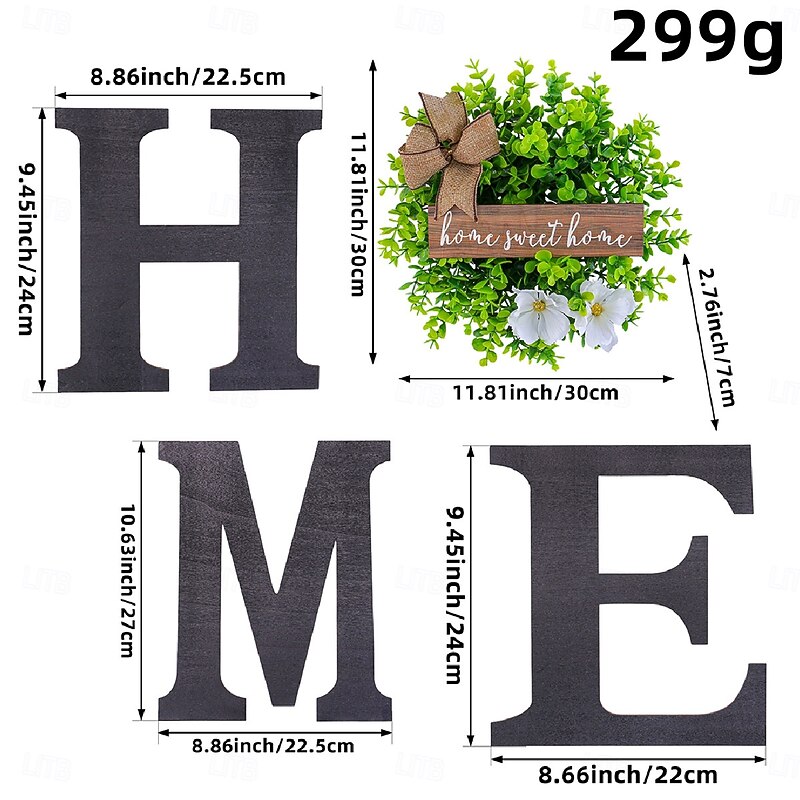 Spring HOME Sign Wood Wall Wreath Decor, Rustic Hanging Wooden Letter Plaque for Front Door or Wall, Farmhouse Home Decoration for Indoor Outdoor3