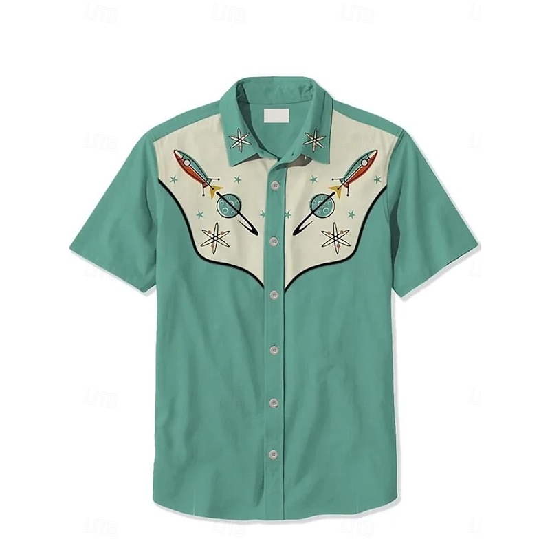 Women's 1950s Interstellar Atom Shirt Floral Graphic Bohemia Vintage Tropical Sleeveless Short Sleeve Shirt Collar Regular Tops Daily Light Green Blue Orange Green Gray Summer Spring3