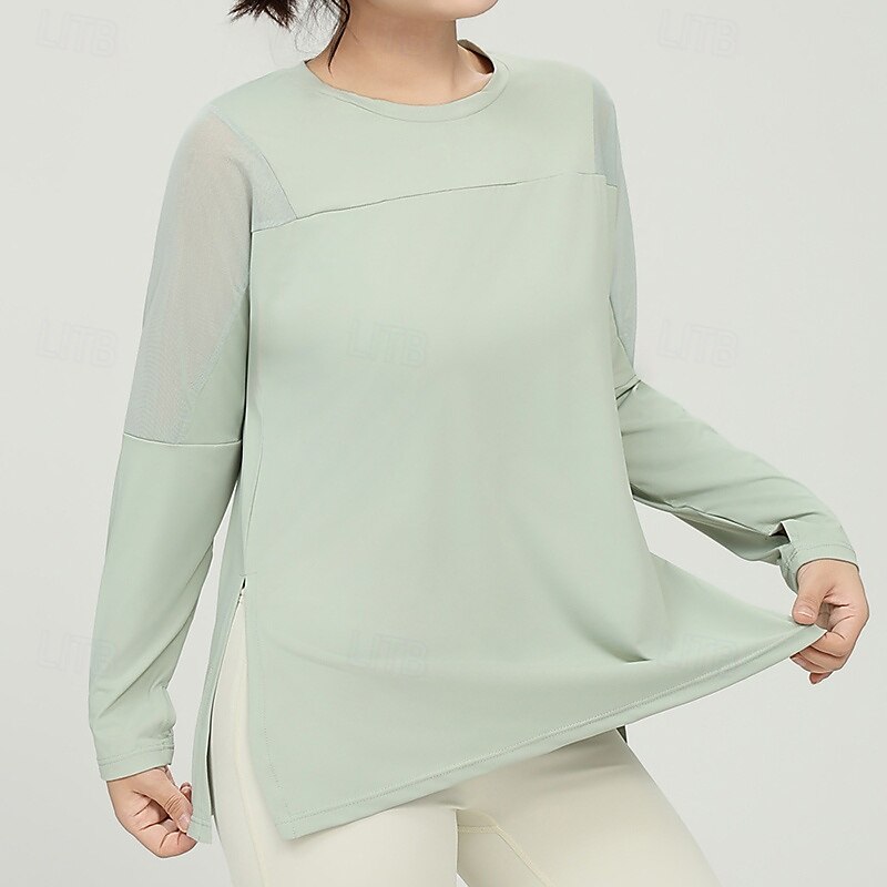 Women's Sports T-shirts Breathable Mesh Long Sleeve Sports Solid Color Top For Gym Athletic Pilates Activewear4
