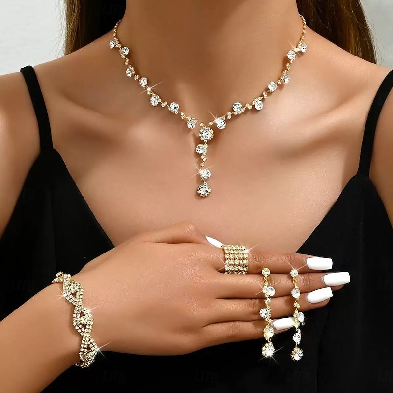 Bridal Jewelry Sets One-piece Suit Alloy Rings 1 Bracelet Earrings Necklace Women's Stylish Luxury Cute Joy Jewelry Set For Party Evening Wear