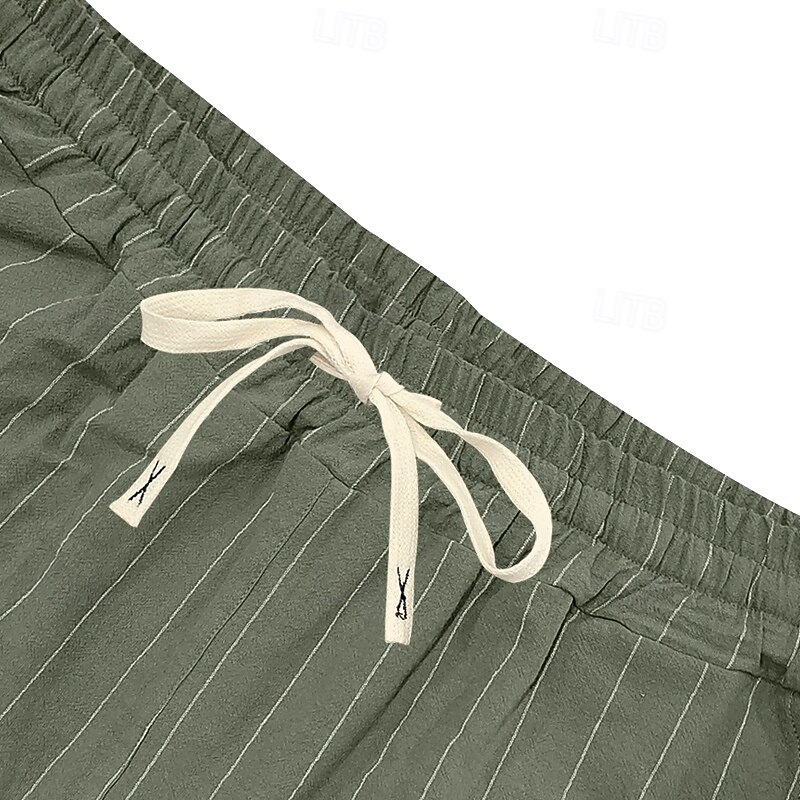 Men's Shorts Linen Shorts Summer Shorts Beach Shorts Drawstring Elastic Waist Striped Comfort Breathable Knee Length Outdoor Daily Beach Vacation Hawaiian Black White4