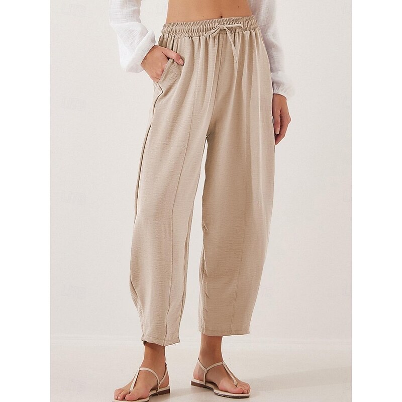 Women's Chinos Fashion Streetwear Basic Full Length High Waist Plain Pocket Elastic Waistband Comfy Soft Comfortable Micro-elastic Outdoor Street Blue Brown Khaki Light Blue Summer Spring Loose Fit