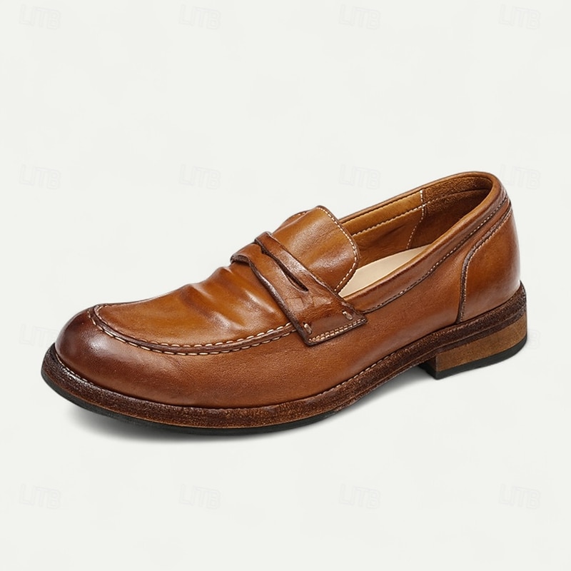 Men's Brown Leather Loafers with Moccasin Stitching and Goodyear Welt - Comfortable and Elegant Casual Shoes for Everyday Wear4