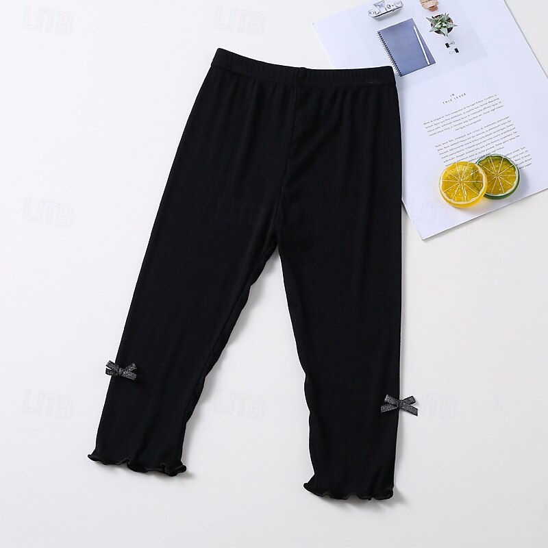 Kids Girls' Leggings Solid Color Daily Outdoor 4-12 Years Fall Black White Light Pink2