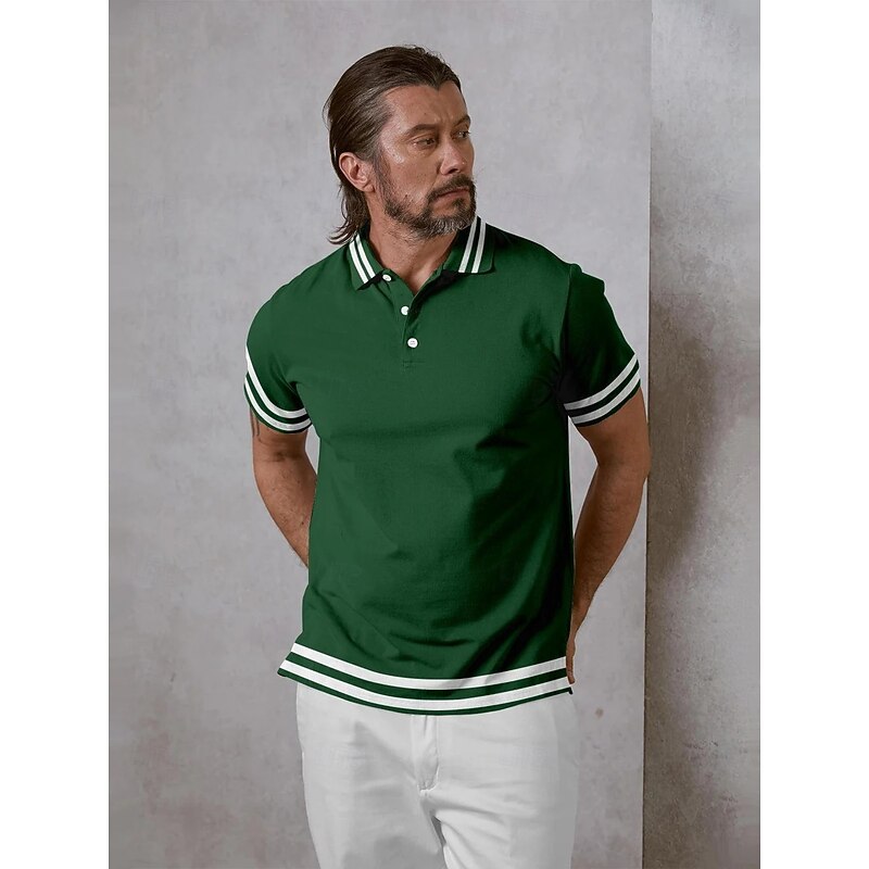 Men's Golf Polo Shirt Dark Navy Dark Green Short Sleeve Golf Attire Clothes Outfits Wear Apparel4