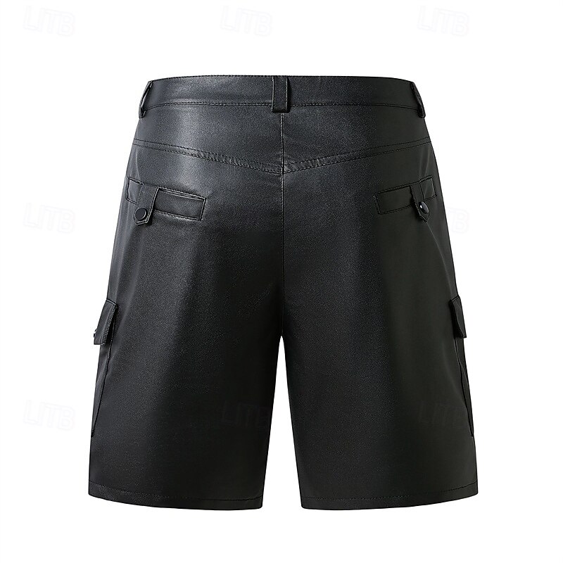 Men's Shorts Summer Shorts Casual Shorts Faux Leather Shorts Zipper Pocket Plain Comfort Breathable Short Outdoor Vacation Fashion Casual Black3