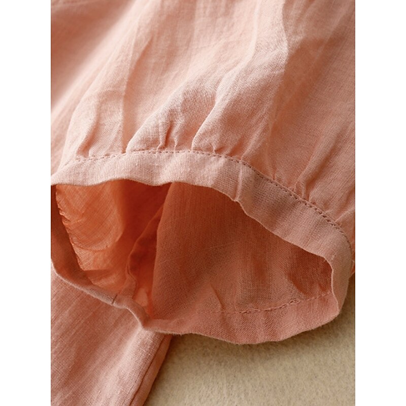 Women's Cotton Linen Shirts Solid Color Stylish Basic Casual 3/4 Length Sleeve Shirt Collar Regular Tops Daily Buttons White Pink Light Blue Summer3