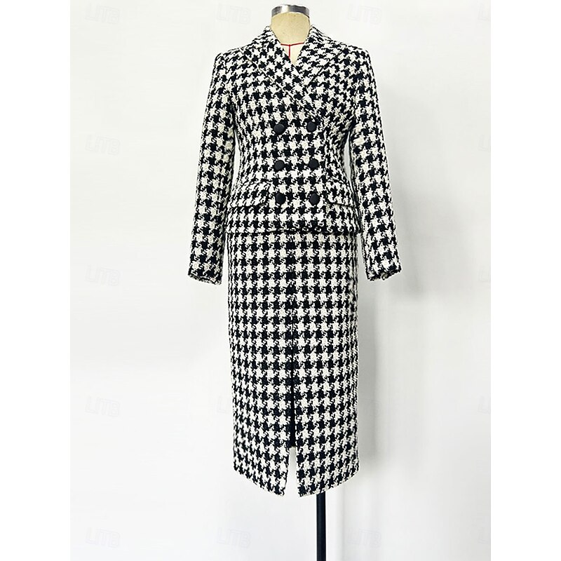 Tuxedo Dress Sheath Formal Wedding Guest Formal Evening Elegant Simple Long Sleeve Tea Length Peak Lapel Double Breasted2