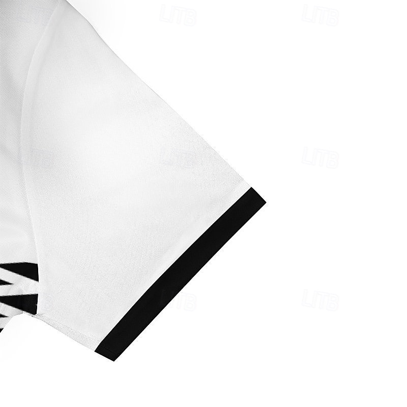 Men's Polo Button Up Polos Casual Sports Lapel Short Sleeve Fashion Basic Plaid Color Block Buttons Summer Spring Black Black White Polo2