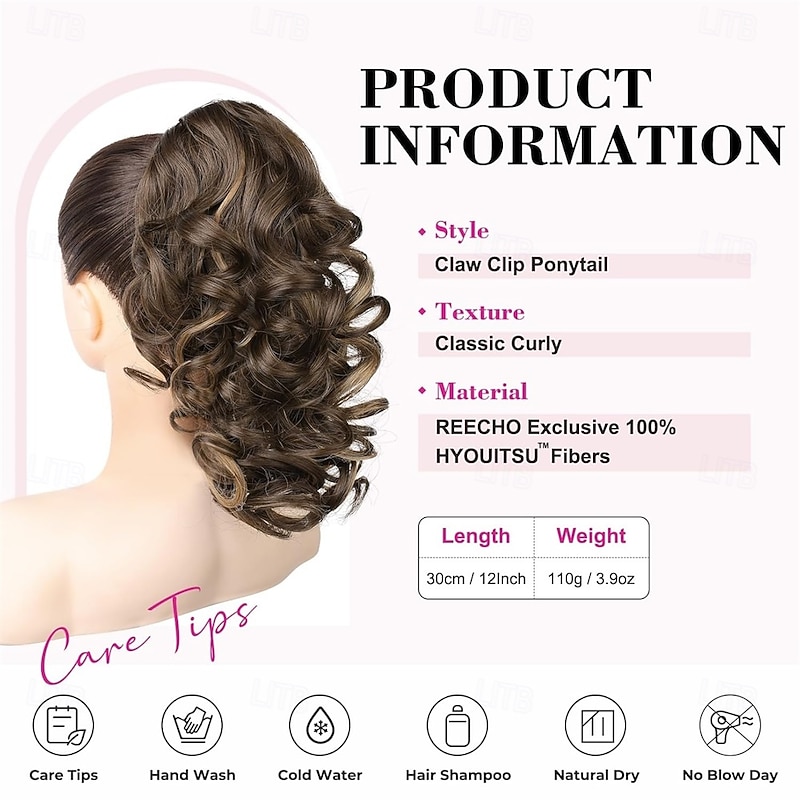 12 Ponytail Extension Classic Loose Curly Wavy Claw Clip Pony tails Hair Extensions Hairpieces for Women - Chocolate Brown with Highlights4