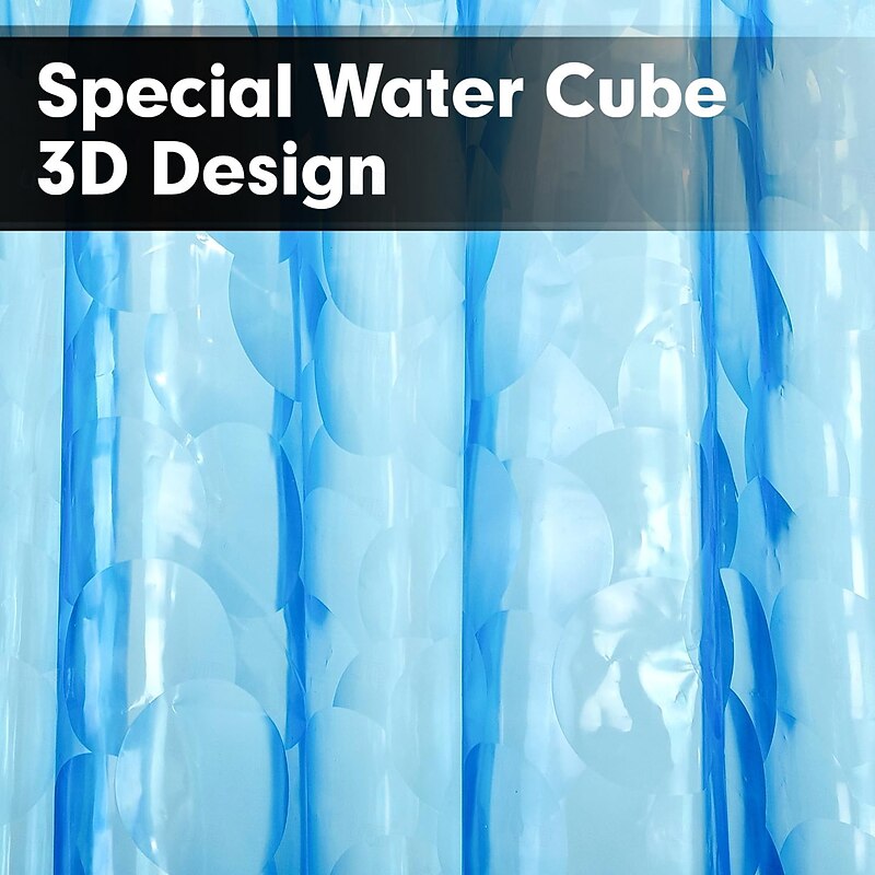 3D PEVA Shower Curtain Liner Waterproof 180x180cm 70"x70" Rustproof Metal Grommet Holes for Bathroom, Heavyweight Fabric, Washable, with Hooks Water Cube Colorful Clear3